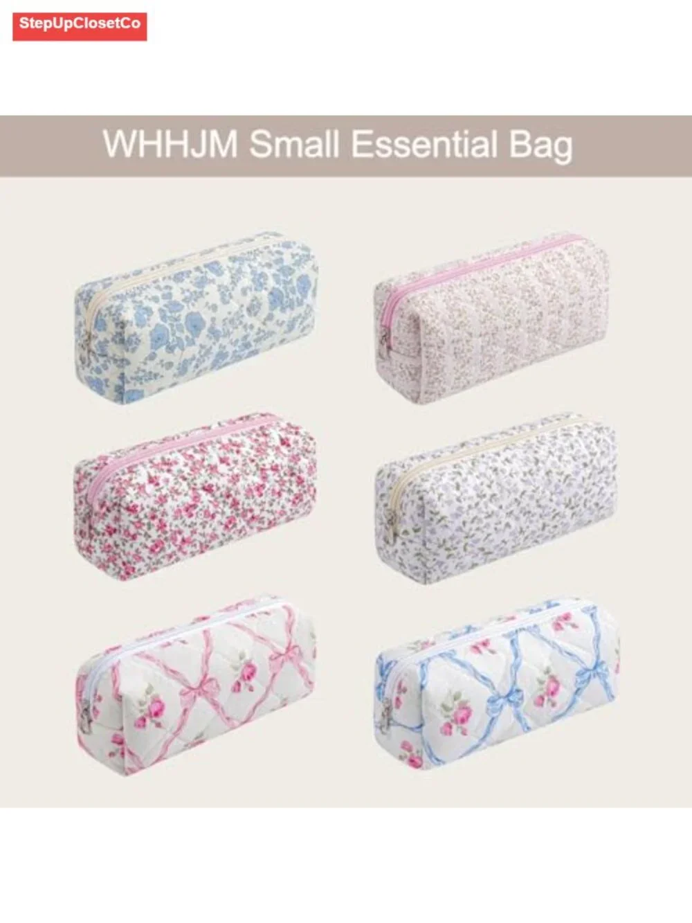 Quilted Cotton Makeup Brush Bag Cosmetic Pouch Travel Toiletry Organizer Zipper
